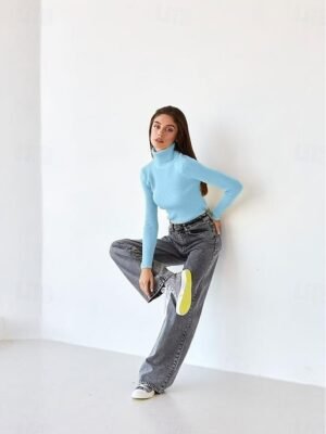 Casual Regular Fit Pure Colour Turtleneck Long Sleeve Regular Sweater - Image 26