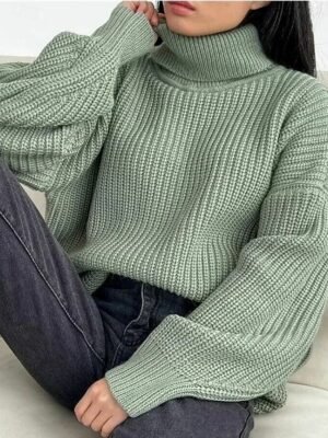Casual Regular Fit Pure Colour Turtleneck Long Sleeve Knit Jumper - Image 3
