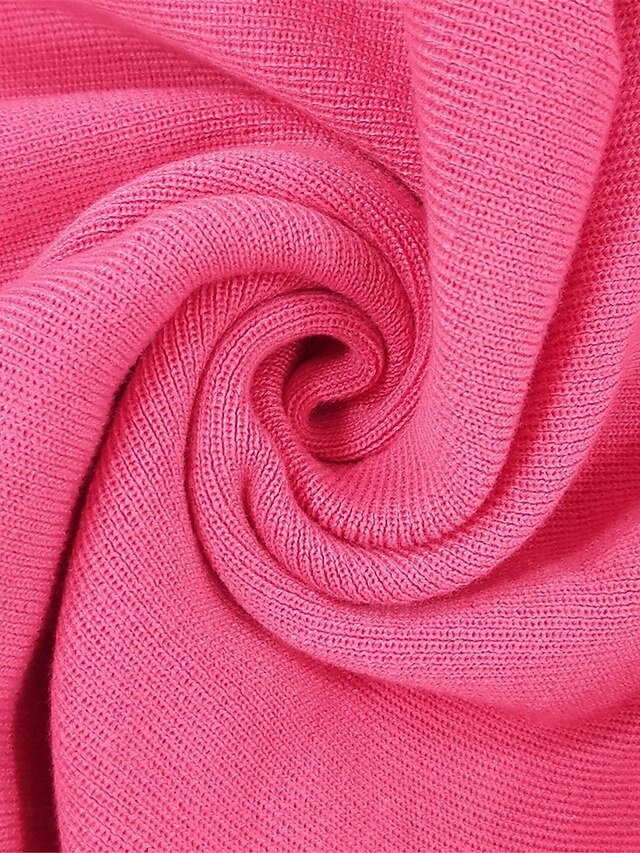 Casual Regular Fit Pure Colour V Neck Lace-Up Split Long Sleeve Knitted Sweater Dress - Image 2