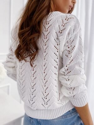 Casual Regular Fit Pure Colour V Neck Long Sleeve Knitted Top - Image 9