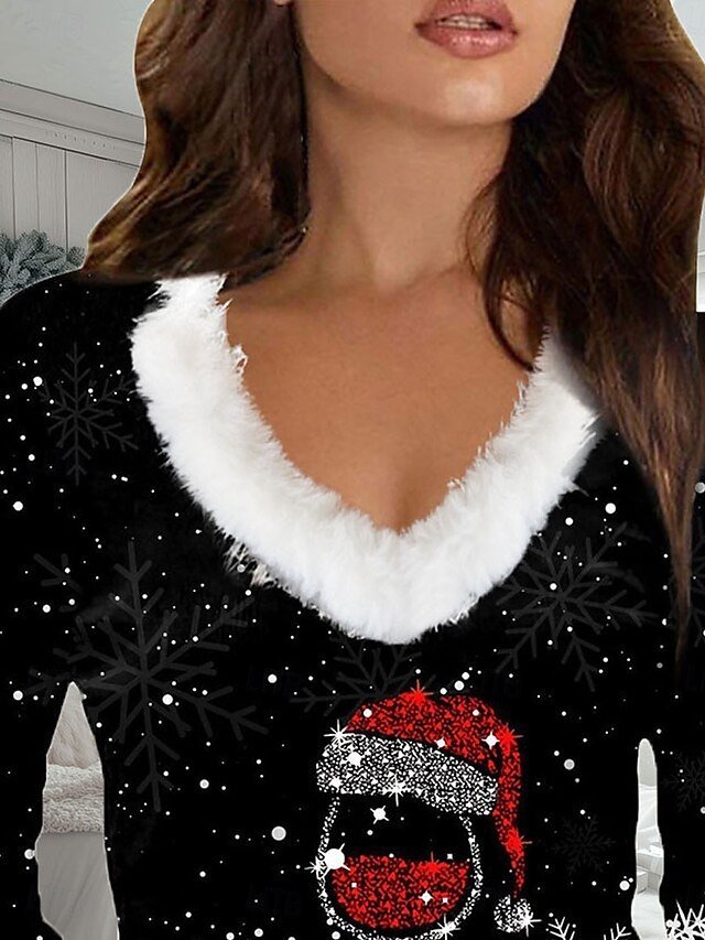 Casual Regular Fit Sequin V Neck Long Sleeve Winter Sweatshirt - Image 2