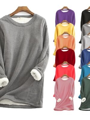 Casual Regular Fit Sherpa Fleece Lined Crew Neck Long Sleeve Mini Dress - Image 1