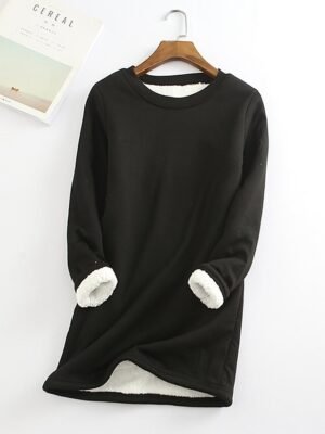 Casual Regular Fit Sherpa Fleece Lined Crew Neck Long Sleeve Mini Dress - Image 11