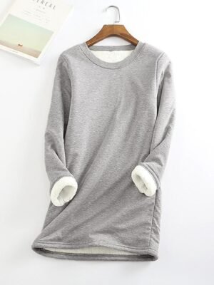 Casual Regular Fit Sherpa Fleece Lined Crew Neck Long Sleeve Mini Dress - Image 12