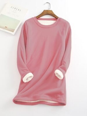 Casual Regular Fit Sherpa Fleece Lined Crew Neck Long Sleeve Mini Dress - Image 13
