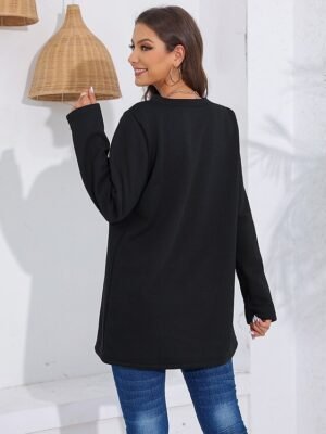 Casual Regular Fit Sherpa Fleece Lined Crew Neck Long Sleeve Mini Dress - Image 3