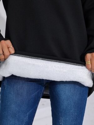 Casual Regular Fit Sherpa Fleece Lined Crew Neck Long Sleeve Mini Dress - Image 4