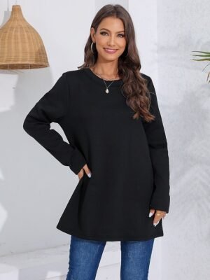 Casual Regular Fit Sherpa Fleece Lined Crew Neck Long Sleeve Mini Dress - Image 5
