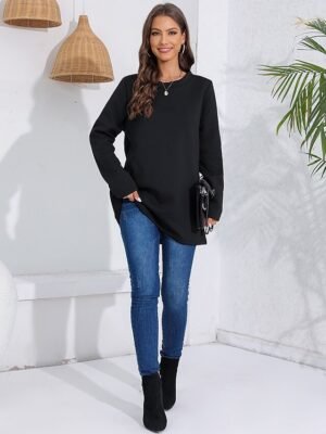 Casual Regular Fit Sherpa Fleece Lined Crew Neck Long Sleeve Mini Dress - Image 7