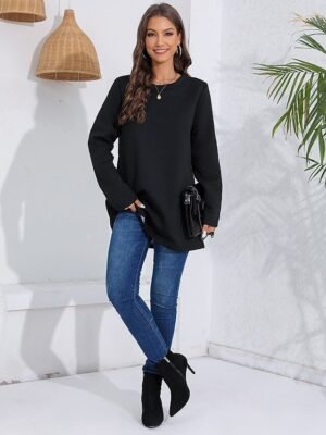 Casual Regular Fit Sherpa Fleece Lined Crew Neck Long Sleeve Mini Dress - Image 8