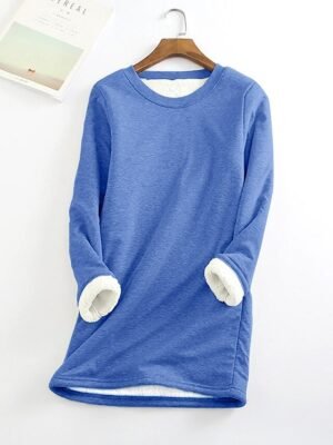 Casual Regular Fit Sherpa Fleece Lined Crew Neck Long Sleeve Mini Dress - Image 9