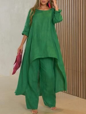 Casual Regular Fit Solid Colour Crew Neck Long Sleeve Two Piece Set - Image 4
