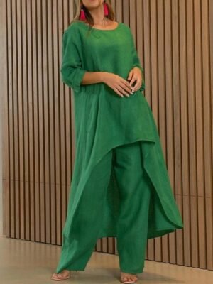 Casual Regular Fit Solid Colour Crew Neck Long Sleeve Two Piece Set - Image 5