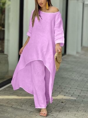Casual Regular Fit Solid Colour Crew Neck Long Sleeve Two Piece Set - Image 6