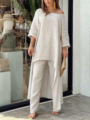 Casual Regular Fit Solid Colour Crew Neck Long Sleeve Two Piece Set - Image 7