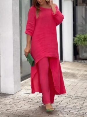 Casual Regular Fit Solid Colour Crew Neck Long Sleeve Two Piece Set - Image 8