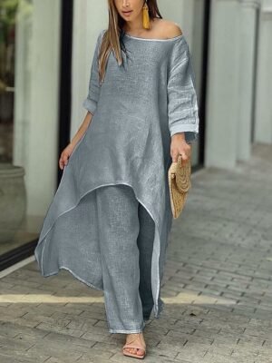Casual Regular Fit Solid Colour Crew Neck Long Sleeve Two Piece Set - Image 9
