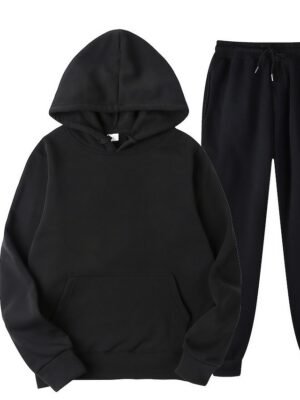 Casual Regular Fit Solid Colour Hooded Long Sleeve Tracksuit Set - Image 1