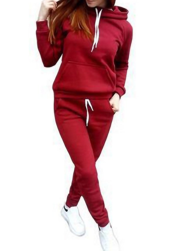 Casual Regular Fit Solid Colour Hooded Long Sleeve Fall & Winter Tracksuit - Image 1
