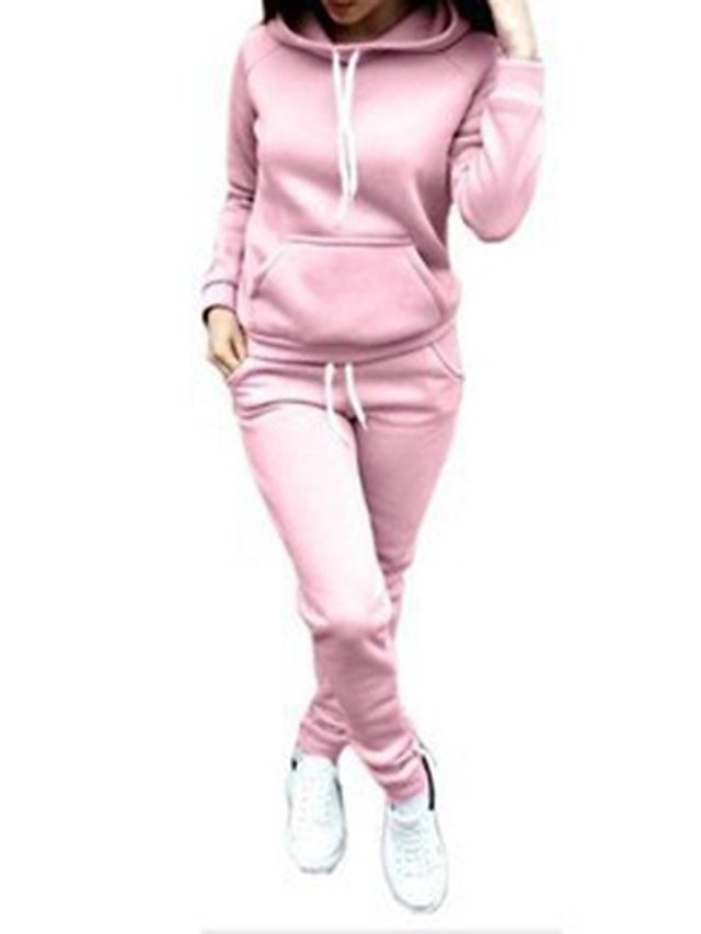 Casual Regular Fit Solid Colour Hooded Long Sleeve Fall & Winter Tracksuit - Image 2
