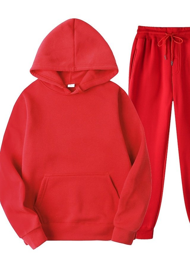 Casual Regular Fit Solid Colour Hooded Long Sleeve Tracksuit Set - Image 2