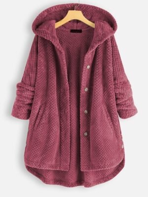 Casual Regular Fit Solid Colour Hooded Long Sleeve Long Teddy Coat - Image 5