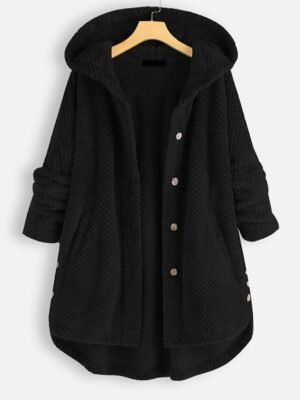 Casual Regular Fit Solid Colour Hooded Long Sleeve Long Teddy Coat - Image 6