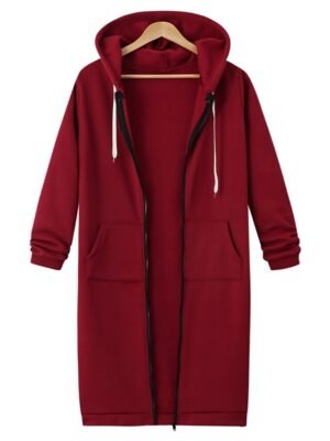 Casual Regular Fit Solid Colour Hooded Long Sleeve Zip Jacket - Image 8