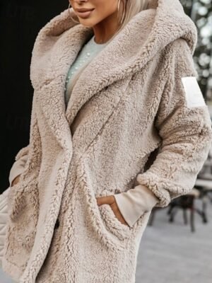 Casual Regular Fit Solid Colour Long Sleeve Winter Coat - Image 3
