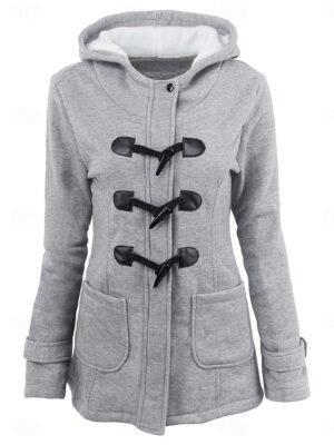 Casual Regular Fit Solid Colour Single Breasted Hoodie Long Sleeve Outerwear - Image 1