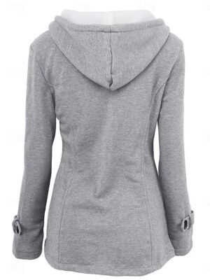 Casual Regular Fit Solid Colour Single Breasted Hoodie Long Sleeve Outerwear - Image 2