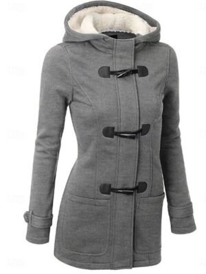 Casual Regular Fit Solid Colour Single Breasted Hoodie Long Sleeve Outerwear - Image 3