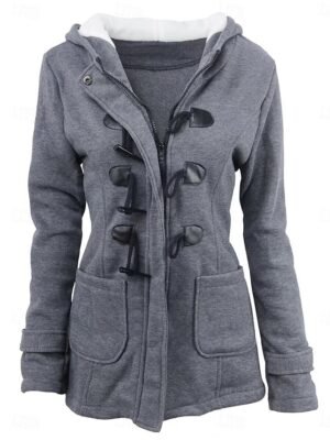 Casual Regular Fit Solid Colour Single Breasted Hoodie Long Sleeve Outerwear - Image 4