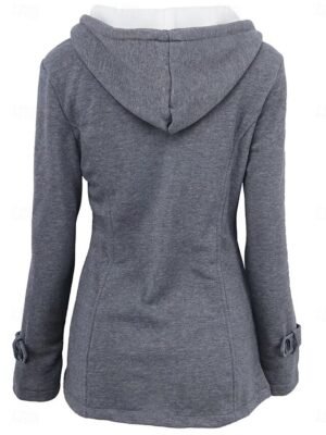 Casual Regular Fit Solid Colour Single Breasted Hoodie Long Sleeve Outerwear - Image 5