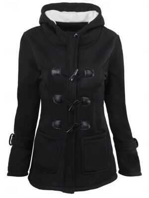 Casual Regular Fit Solid Colour Single Breasted Hoodie Long Sleeve Outerwear - Image 6