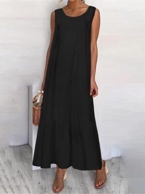 Casual Regular Fit Solid Crew Neck Tank Maxi Dress - Image 11