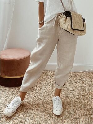 Casual Regular Fit Solid Drawstring Full Length Baggy Pants - Image 1