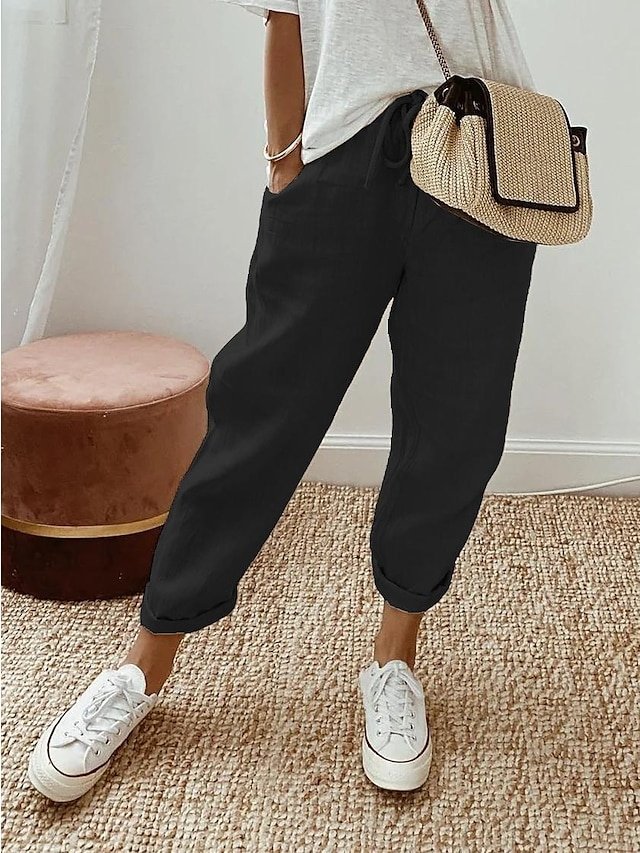 Casual Regular Fit Solid Drawstring Full Length Baggy Pants - Image 2