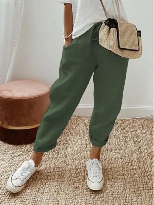 Casual Regular Fit Solid Drawstring Full Length Baggy Pants - Image 5