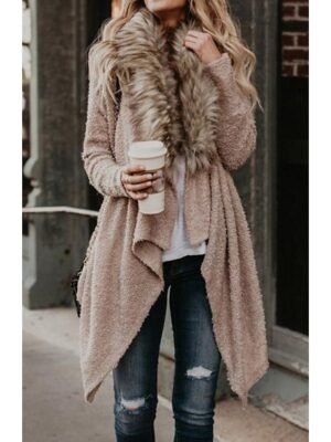 Casual Regular Fit Solid Fur Collar Long Sleeve Jacket - Image 3