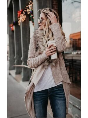 Casual Regular Fit Solid Fur Collar Long Sleeve Jacket - Image 4