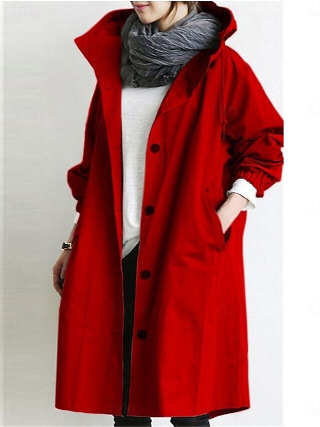 Casual Regular Fit Solid Hooded Long Sleeve Trench Coat - Image 2
