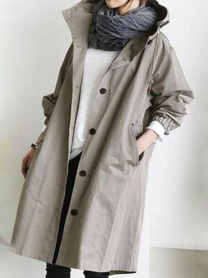 Casual Regular Fit Solid Hooded Long Sleeve Trench Coat - Image 3