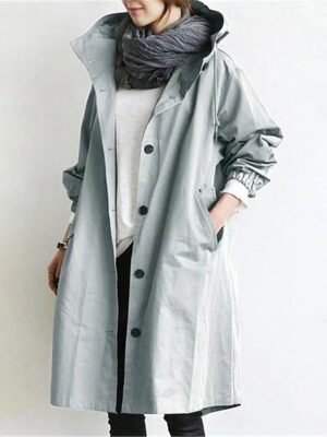 Casual Regular Fit Solid Hooded Long Sleeve Trench Coat - Image 4