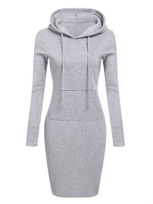 Casual Regular Fit Solid Hoodie Mini Dress - Image 1