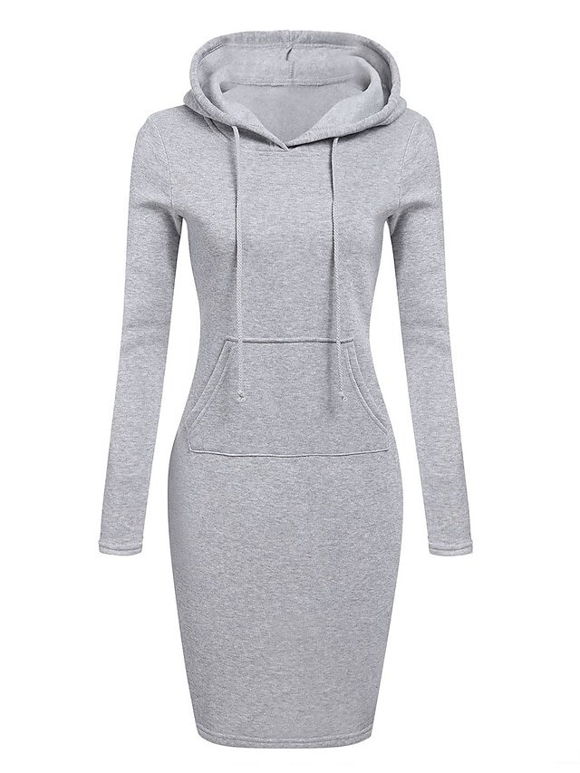 Casual Regular Fit Solid Hoodie Mini Dress - Image 1