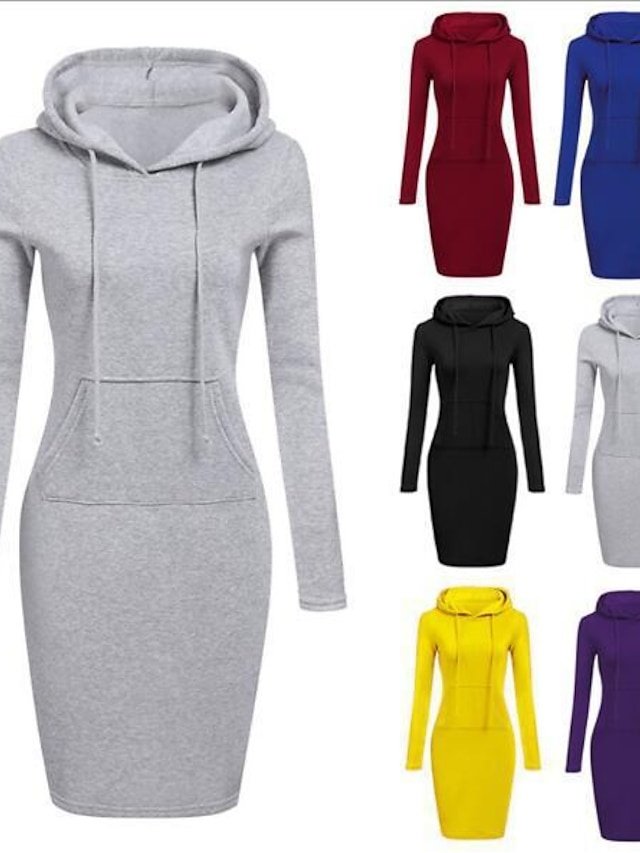 Casual Regular Fit Solid Hoodie Mini Dress - Image 2