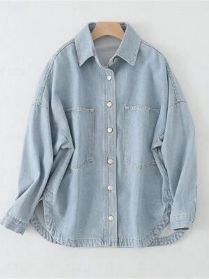 Casual Regular Fit Solid Long Sleeve Denim Jacket - Image 1