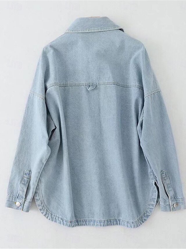 Casual Regular Fit Solid Long Sleeve Denim Jacket - Image 2