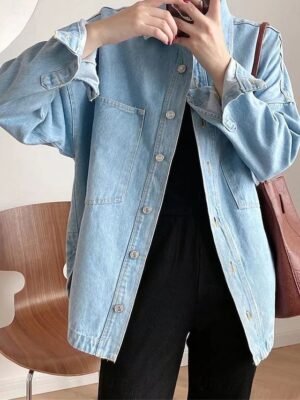 Casual Regular Fit Solid Long Sleeve Denim Jacket - Image 3